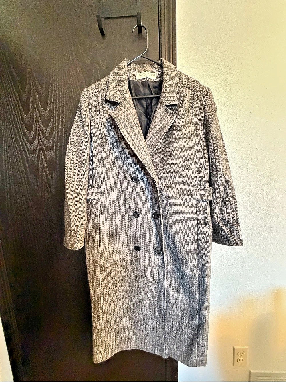 Vintage Wool Blend Alorna Pea Coat in Gray/Brown Tweed
